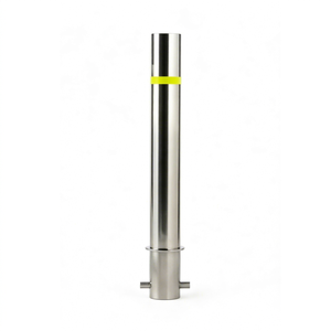 Fixed Stainless Steel Traffic Bollard 114mm Dia Reflective Strip Safety Barrier for Driveway Sidewalk Road Protection - Product Image 1