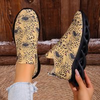 Chaussures pour femmes en tissu de style européen à imprimé léopard respirantes, chaussures de course décontractées à semelle épaisse, chaussures de sport confortables
