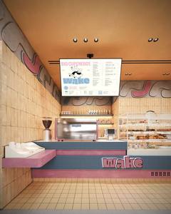 Diseño Interior Personalizado de Cafetería Estilo Memphis, Muebles Curvos Orgánicos para Cafetería, Azulejos de Microcemento y Terrazo, Instalación Llave en Mano - Product Image 2