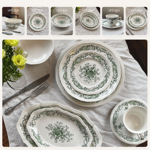 Service de table en céramique bleu et <span class=keywords><strong>blanc</strong></span> de luxe, style vintage français, motif floral sur <span class=keywords><strong>fond</strong></span> <span class=keywords><strong>blanc</strong></span>, assiettes, bols, tasses, soucoupes en porcelaine - Product Image 1