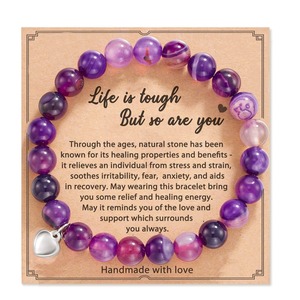 Pulsera de cuentas de piedra natural, colgante de corazón, regalo calmante para el estrés y el miedo, pulsera de tarjeta con correa de energía rica