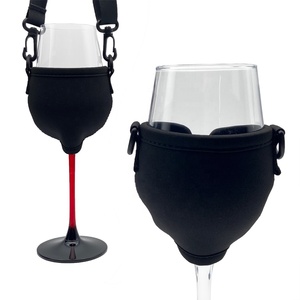 Portavasos de vino personalizado para boda, funda de neopreno con logo personalizado, soporte para bebidas en blanco con correa - Product Image 1
