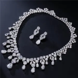 Роскошное ожерелье RAKOL SP034 с крупным кубическим цирконием, Свадебный комплект ювелирных изделий из Дубая, Саудовской Аравии с кубическим цирконием, очаровательные ювелирные наборы с кристаллами и листьями для невесты