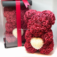 Ours en mousse rose perlé de 25 cm/40 cm en gros, cadeau de Noël, cadeau de la Saint-Valentin, cœur en mousse, rose artificielle colorée