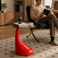 Table basse moderne en fibre de verre en forme de champignon, écologique, 100 % matériaux neufs, plateau en verre, mobilier de salon pour la maison et l'hôtel