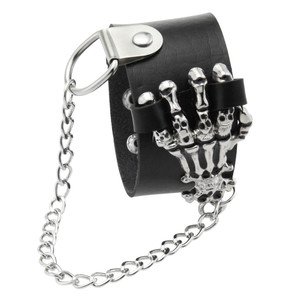 Phụ Nữ Và Nam Giới Của Độc Đáo Punk Quyến Rũ Có Thể Điều Chỉnh Vòng Đeo Tay Bằng Da Với Bộ Xương Chuỗi Bán Buôn Thời Trang Bangles - Product Image 3