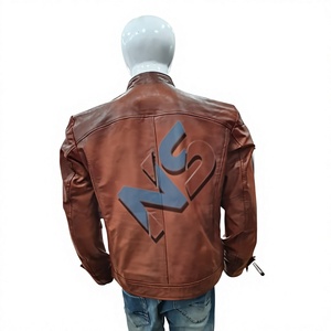 Nabtay Sports NS-322F <b>Men's</b> Waterproof Distressed Cognac Brown Genuine <b>Leather</b> Biker <b>Jacket</b> Diamond Quilted Design Stand Collar - Product Image 2