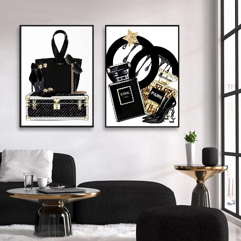 İskandinav kozmetik sanat moda kız çanta kadın Vogue parfüm ayakkabı posterler ve baskılar tuval moda boyama duvar resimleri