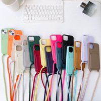 Tali Leher Dengan Tempat Kartu untuk Casing iPhone 17, Casing Ponsel Silikon Selempang dengan Tali untuk iPhone 15 13 14 16, Casing Kartu Selempang