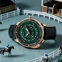 Montre automatique mécanique pour homme, en acier inoxydable, avec logo personnalisé, design unique 3D rotatif, motif cheval de course, verre 5 ATM, MOQ 10 pièces