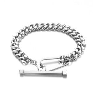 Yiwu Aceon Velle Stainless Steel Newest Toggle Clasp Design Cuban Link Chain Stamped <strong>Zipper</strong> Tag Shape Clasp <strong>Bracelet</strong> - Product Image 1