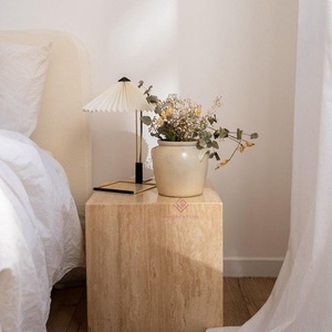 <span class=keywords><strong>Tavolo</strong></span> laterale con scaffale in travertino Beige in pietra naturale italiana mobile galleggiante in stile nordico nuvola decorazione camera da letto - Product Image 3