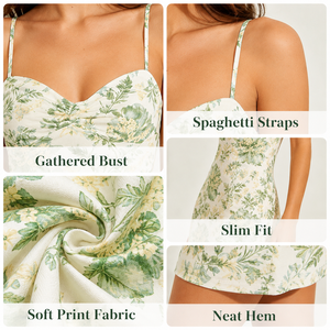 Vestidos de Mujer, Color Verde Salvia, Estampado Floral, Escote Cuadrado, Tirantes Finos, Ajustados, Mini Vestidos - Product Image 5