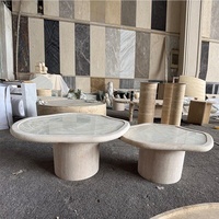Table basse en onyx blanc brillant de luxe SW STONE, grande, moderne, de style nordique, en travertin nuage, pour salon, en marbre emboîtable
