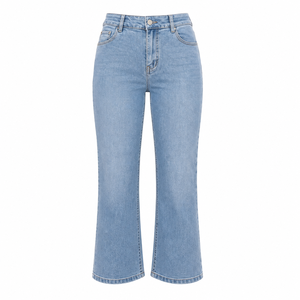 Jeans a Vita Alta Elasticizzati a Zampa d'Elefante, Lunghezza alla Caviglia, in Denim Stonewashed di Cotone, Stile Casual Vintage per Donna - Product Image 1