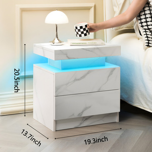 ตู้ข้างเตียง LED พร้อมลิ้นชัก 2 ช่อง ดีไซน์ทันสมัยสีขาวลายหิน สำหรับจัดเก็บของในห้องนอน - Product Image 3