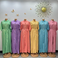 Robe longue pour femme 2026, style Y2K, en mousseline de soie, à col, unie, avec volants en cascade, manches mi-longues, simple boutonnage et taille à nouer, été, ODM