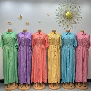 Robe longue pour femme 2026, style Y2K, en mousseline de soie, à col, unie, avec volants en cascade, manches mi-longues, simple boutonnage et taille à nouer, été, ODM - Product Image 6
