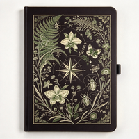 Carnet personnalisé noir en PU à couverture rigide, motif botanique vintage, orchidée, papillon, étoile céleste, journal, cadeau