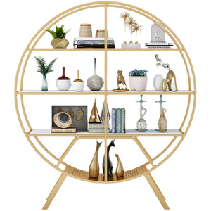 Étagère de rangement nordique pour la maison, bibliothèque de salon, étagère en fer forgé pour bureau, étagère de loft de luxe léger, présentoir rond antique - Product Image 1
