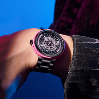 Jam Tangan Mekanik Pria LILUOKE Bicycle Hub 360 °   Jam Tangan Otomatis Skeleton Dial Roda Berputar untuk Pria