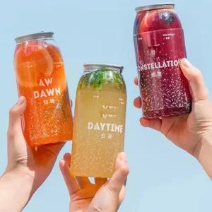 Plastic Easy Open Juice Round Soda Cans with Lids 350ml 500ml Wholesale Disposable Food Grade Pet Easy Open Cans Bottles