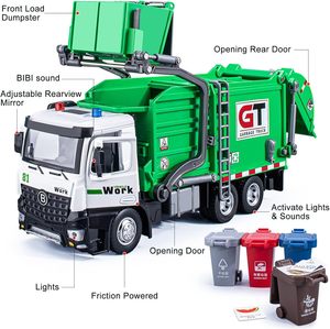 Jouets de <span class=keywords><strong>camion</strong></span> <span class=keywords><strong>poubelle</strong></span> Cabine en métal Jouets de <span class=keywords><strong>camion</strong></span> <span class=keywords><strong>poubelle</strong></span> réalistes pour garçons avec lumières et sons 4 poubelles avec cartes <span class=keywords><strong>poubelle</strong></span> - Product Image 3
