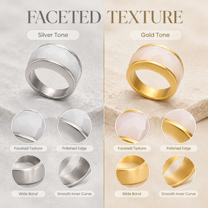 Bague Facettée pour Homme et Femme, Or et Argent, Deux Couleurs au Choix, Large Bande Épaisse en Acier Inoxydable - Product Image 5