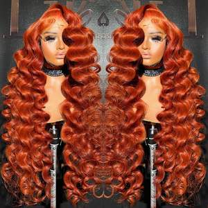 Fournisseur <span class=keywords><strong>de</strong></span> perruques en gros : Perruques brésiliennes Remy en cheveux humains <span class=keywords><strong>orange</strong></span>, dentelle frontale haute définition, sans couture, avec longueur bébé - Product Image 1