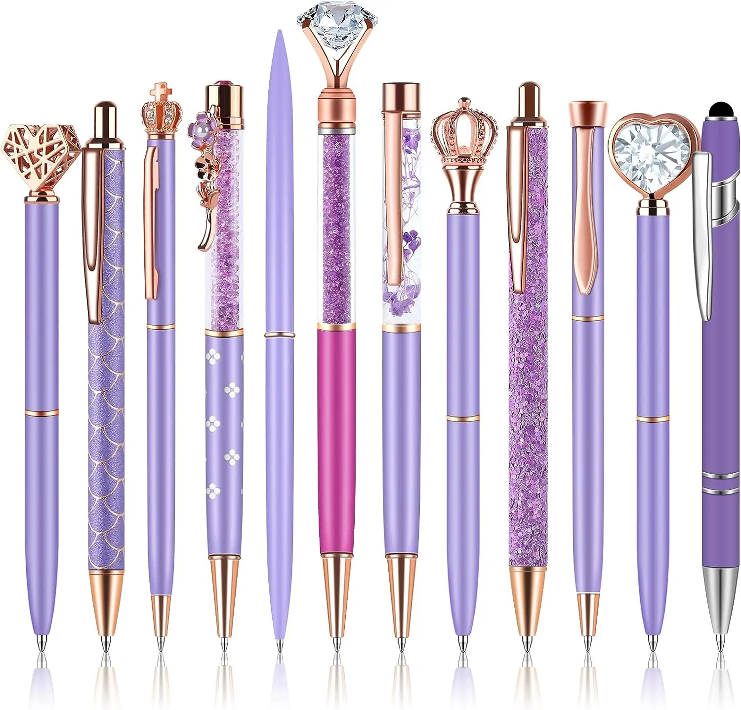 Stylos à bille violets, cadeau de fête des mères stylos à diamant en cristal stylos fantaisie à paillettes rétractables fournitures de papeterie pour la maison de mariage