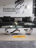 Table basse ovale en métal minimaliste moderne pour salons, mobilier de maison pour petits espaces, haut de gamme, nouvelle collection 2026, style luxe léger