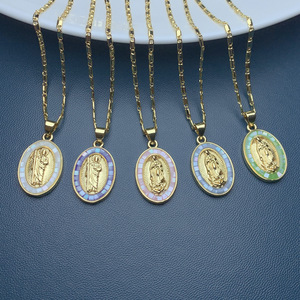 Oval Shape Religion Fashion Colar 2023 Colar De Corrente De Ouro De Latão <span class=keywords><strong>Jesus</strong></span> Mãe De Pérolas Colar Para Mulheres Homens - Product Image 1