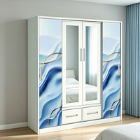 Armoire à vêtements en acier blanc personnalisable avec miroir, 4 portes coulissantes, armoire en métal, meubles de chambre à coucher