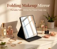 Miroir de maquillage pliable rond avec support pour table de chevet, coiffeuse, décoration intérieure