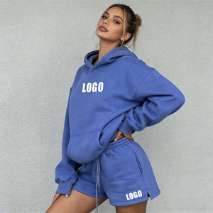 Wholesale Custom Cotton Women Pullover Hoodie and Shorts <b>Set</b> Custom Logo Two Piece Casual Tracksuit women - Product Image 2