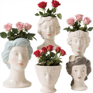 Par de sujetalibros personalizados con rostro de mujer, juego de cerámica 3D con detalles pintados a mano para decoración de oficina - Product Image 4