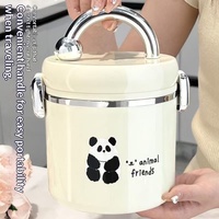 Boîte à lunch isotherme en acier inoxydable 304 à trois niveaux, compatible micro-ondes, capacité 1-3L, motif panda mignon pour les employés de bureau
