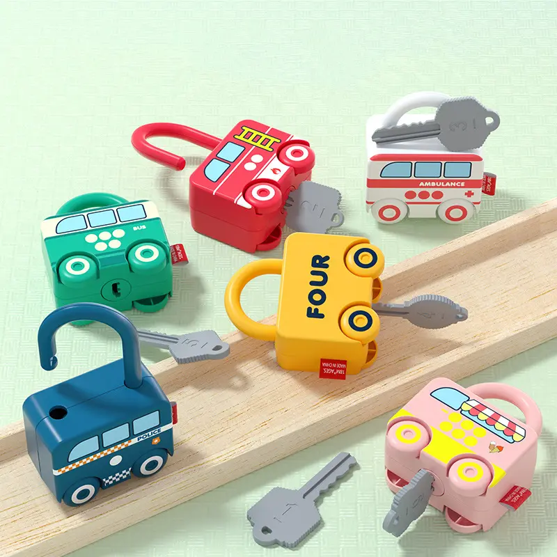 6pcs Baby early learning plastic lock and key toys montessori children's sensory fine motor skills car set kids math number game