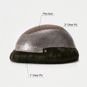 Protesi Capillare <span class=keywords><strong>da</strong></span> <span class=keywords><strong>Uomo</strong></span> in Pizzo Francese, 100% Capelli Umani Remy, Sistema V-Looped, Perimetro in PU, Onda Naturale, Traspirante, Misure Personalizzabili - Product Image 1