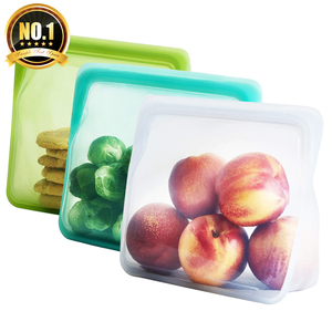 10 Pack Recyclable Biodergadable Fresh Sealed Zip Freezer Leakproof Zipper Stand Up Reusable Platinum Silicone Food Storage Bag