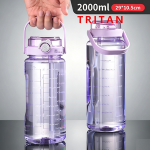 ขวดน้ำกีฬา Tritan ขนาด 2000 มล. พร้อมหลอดดูด ปลอดสาร BPA ความจุขนาดใหญ่ ป้องกันการรั่วซึม เหมาะสำหรับการเดินทาง ออกกำลังกาย เดินป่า ตั้งแคมป์ สำหรับผู้ใหญ่ - Product Image 2