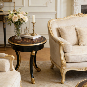 Tavolino Laterale di Lusso Portatile per Casa e Soggiorno, Design Personalizzato, Diametro 60cm, Impiallacciatura in Legno Burl - Product Image 1