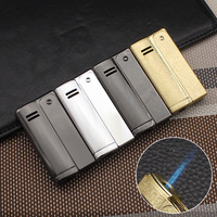 Briquet coupe-vent à flamme nue en métal, rechargeable au gaz, cadeau d'affaires, vente en gros, briquet torche à flamme jet pour cigares et cigarettes
