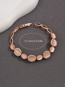 Bracciale a catena con pietra ovale a occhio di gatto, placcato oro 14K, gioiello delicato da polso, accessorio elegante e raffinato, regalo per donna. - Product Image 3