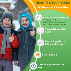 Gomitas multivitamínicas para niños Biocaro con vitamina D3 K2, vitamina B12, B6, vitamina A C y suplemento de zinc para el apoyo inmunológico - Product Image 5