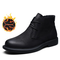 Sepatu bot semata kaki untuk pria, sepatu bot Retro kasual ujung bulat multiguna, sepatu bot bergaya Retro kulit asli untuk segala musim