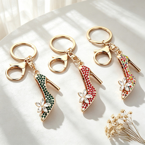 Multi-Color Rhinestone High Heel Keychain Elegant Flower Inlaid Shoe <b>Key</b> Ring for Ladies Bag Decoration - Product Image 5