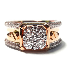China Classic 18k Solid Rose Gold Real Diamond Cluster Men's Wedding Band Ring for Party Occasions with Pave Setting - Product Image 1