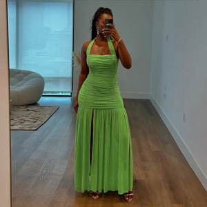Y0560 Nouvelle Robe Femme Tendance à Col Halter, Dos Nu, Plissée, Double Couche, Sexy et Ajustée - Product Image 6