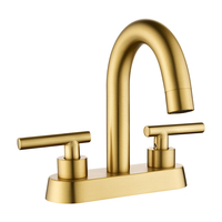 Robinet de lavabo de salle de bain en laiton brossé doré de 4 pouces à 2 poignées, mitigeur de lavabo avec leviers, robinet de vanité à montage sur comptoir